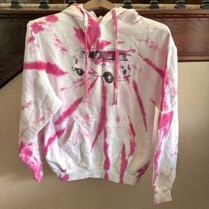 Boutique Women’s Small White & Pink Tie Dye VW Volkswagen Bus Beach Hoodie SML